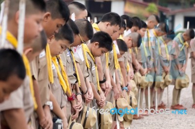 Student 11-12 Years Old, Scout Assembly, Teepangkorn Scout Camp In Samut Sakhon Thailand Stock Photo