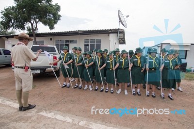 Student 11-12 Years Old, Scout Assembly, Teepangkorn Scout Camp In Samut Sakhon Thailand Stock Photo