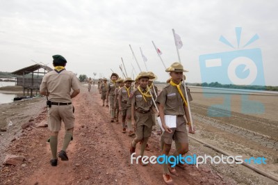 Student 11-12 Years Old, Scout Assembly, Teepangkorn Scout Camp In Samut Sakhon Thailand Stock Photo