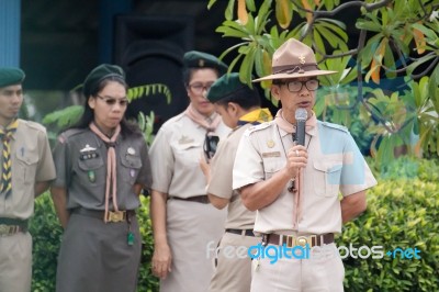 Student 11-12 Years Old, Scout Assembly, Teepangkorn Scout Camp In Samut Sakhon Thailand Stock Photo