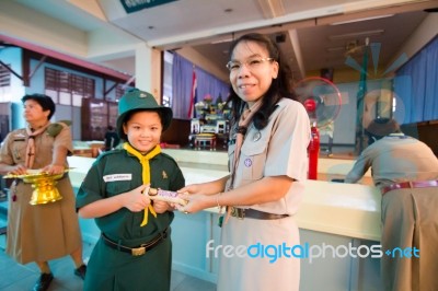 Student 9-10 Years Old, Teacher Award In Scouting, Scout Camp In Bangkok Thailand Stock Photo