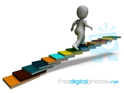 Student Climbing Books Showing Education Stock Image