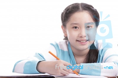 Student Girl Doing Homework Stock Photo