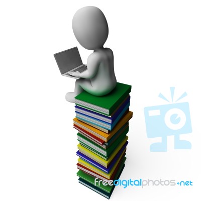 Student With Laptop On Books Shows Education Stock Image