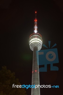 Stuttgart Tv Tower At Night Stock Photo