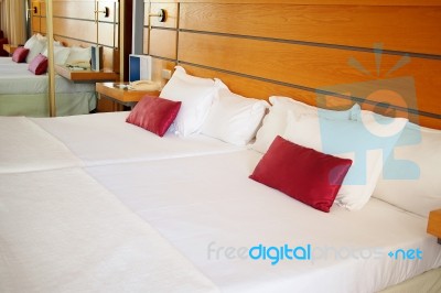 Stylish Bedroom Interior With Double Bed Stock Photo