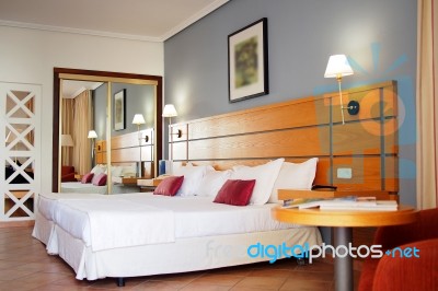 Stylish Bedroom Interior With Double Bed Stock Photo