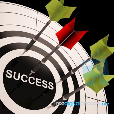 Success On Dartboard Shows Successful Goals Stock Image