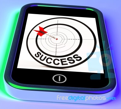 Success On Smartphone Showing Aimed Improvement Stock Image