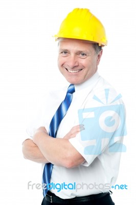 Successful Architect In Yellow Hard-hat Stock Photo