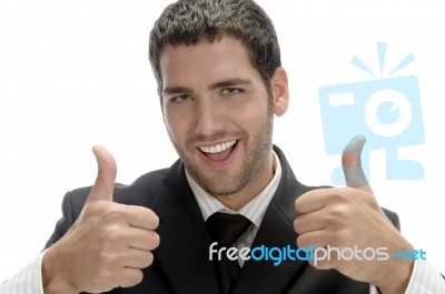 Successful Happy Businessman With Cheer Up Stock Photo