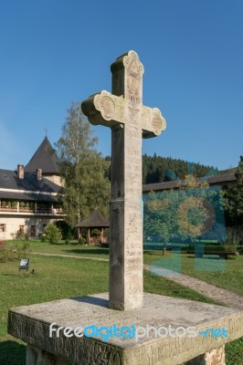 Sucevita, Moldovia/romania - September 18 : Stone Cross In Groun… Stock Photo