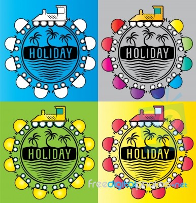 Summer Holiday Design Stamps With Cartoon Train Illustration Stock Image