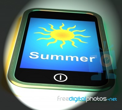Summer On Phone Displays Summertime Season Stock Image