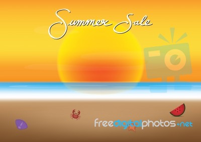 Summer Sale Promotion Season With Sunset And Sea Beach Backgroun… Stock Image