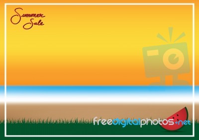 Summer Sale Promotion Season With Watermelon, Sea Beach, Grass A… Stock Image