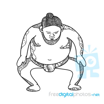 Sumo Wrestler Stomping Doodle Stock Image