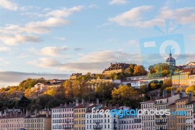 Sun Light On Buildings And Trees In France Stock Photo