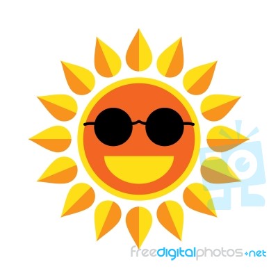 Sun Smile With Sunglasses On White Background Stock Image