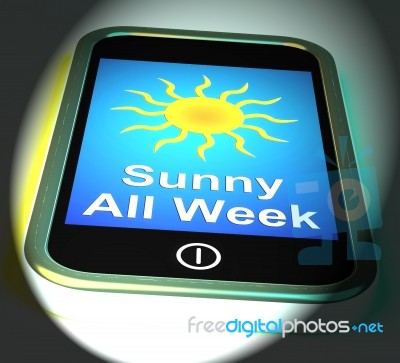 Sunny All Week On Phone Displays Hot Weather Stock Image