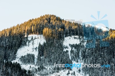Sunny Day At Ski Resort In Austria Stock Photo