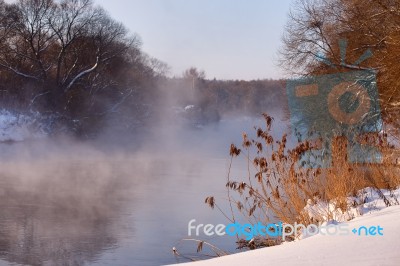 Sunny Winter Morning On A River Stock Photo