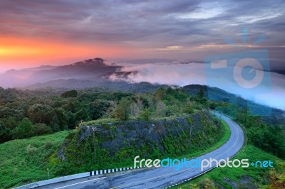 Sunrise At Doi Intanon National Park View Point, Chiang Mai Thai… Stock Photo