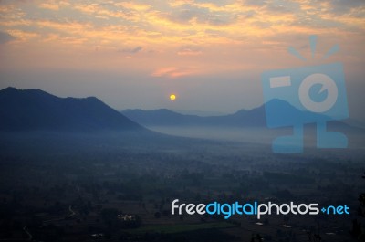 Sunrise At Phu Tok Stock Photo