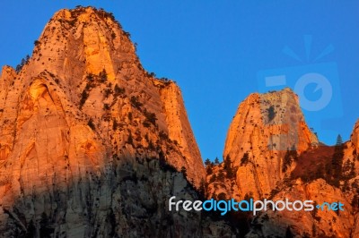 Sunrise In The Zion Mountains Stock Photo