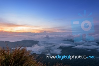 Sunrise On Phu Chi Fa Forest Park, Thailand Stock Photo