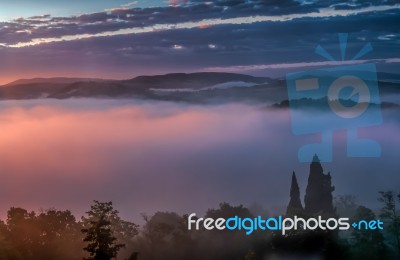 Sunrise Over Val D'orcia Stock Photo