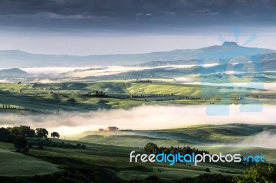 Sunrise Over Val D'orcia Stock Photo