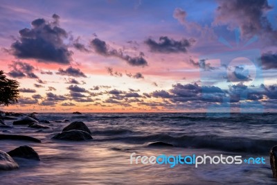 Sunset At Beach In Thailand Stock Photo