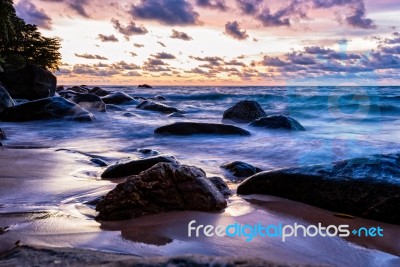 Sunset At Beach In Thailand Stock Photo