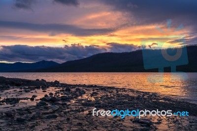 Sunset At Lake Mcdonald Stock Photo
