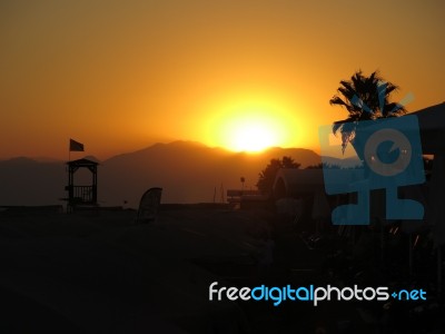 Sunset At The Beach In Turkey Stock Photo