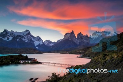 Sunset At Torres Del Paine Stock Photo