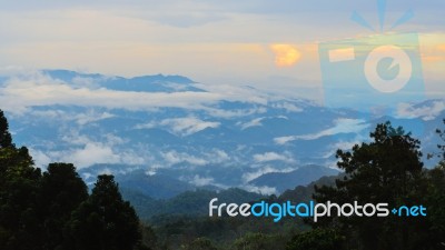 Sunset High Mountain Range View Stock Photo