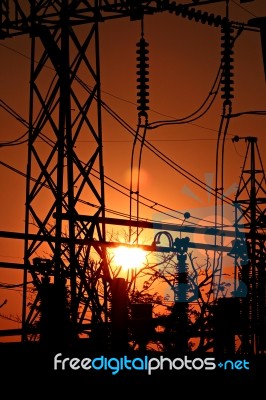 Sunset Of Powerhouse Stock Photo