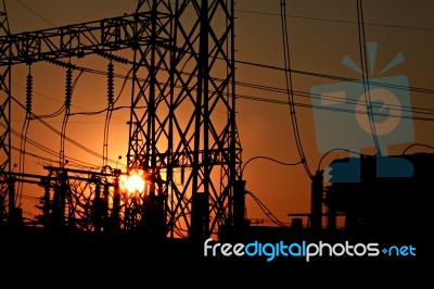 Sunset Of Powerhouse Stock Photo