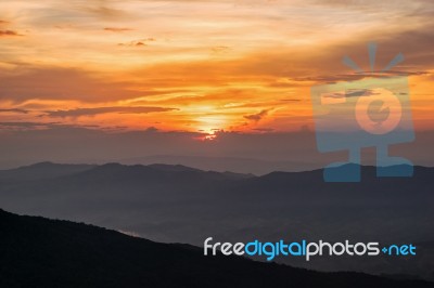 Sunset On Phu Chi Fa Forest Park Stock Photo