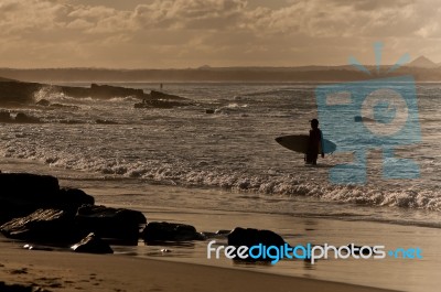 Sunset Surfer Stock Photo