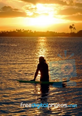 Sunset Surfer Stock Photo