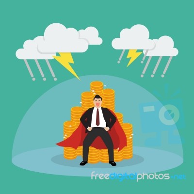 Superman With Barrier Protecting Her Money From Thunderstorm Stock Image
