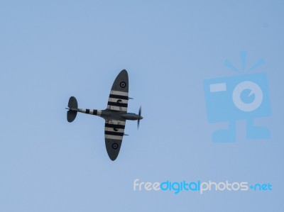 Supermarine Spitfire Flying Over Biggin Hill Airfield Stock Photo