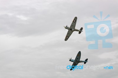 Supermarine Spitfire Pr Xi Pl965 And Hawker Hurricane Mk.iib Stock Photo