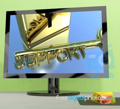 Support Key On Computer Screen Showing Online Help Stock Image