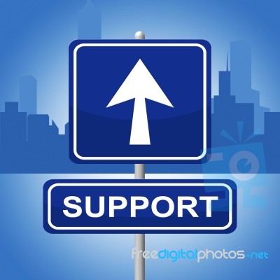 Support Sign Shows Help Display And Signboard Stock Image