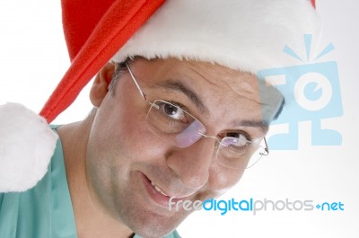 surgeon Wearing Christmas Hat Stock Photo