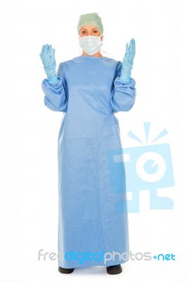 Surgical Woman Doctor On White Backgroung Stock Photo